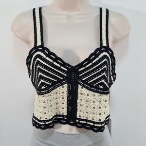Jason Wu Black And Cream Resort Beachy Crochet Crop Top Women's Size 4/S